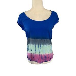 Splendid Womens Blue Gray Pink Tie Dye Short Sleeve Top t shirt Rayon Small